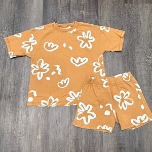 Zara Deep Mustard Floral Short Sleeve Set